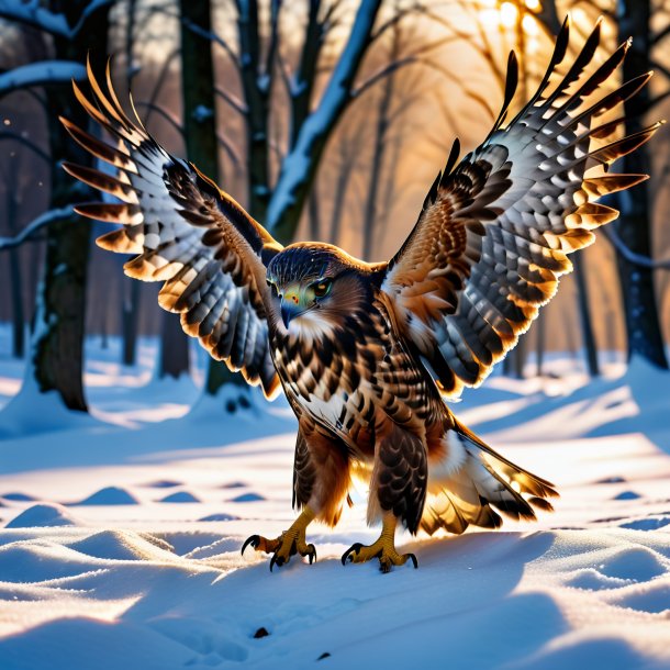 Foto de um jogo de um falcão na neve