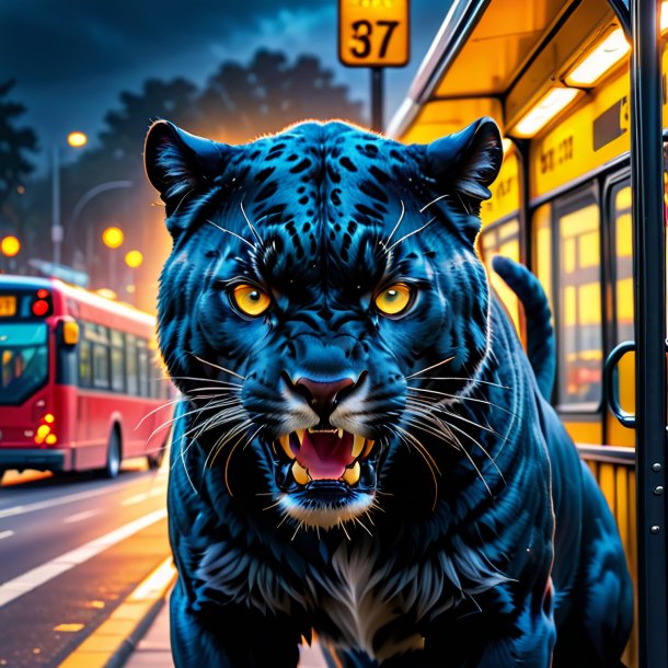 Pic of a angry of a panther on the bus stop