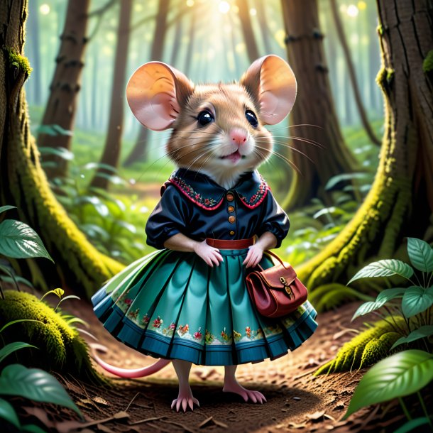 Picture of a mouse in a skirt in the forest