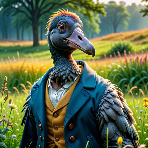 Image d'un dodo dans un manteau dans la prairie