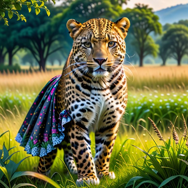 Image of a leopard in a skirt in the meadow