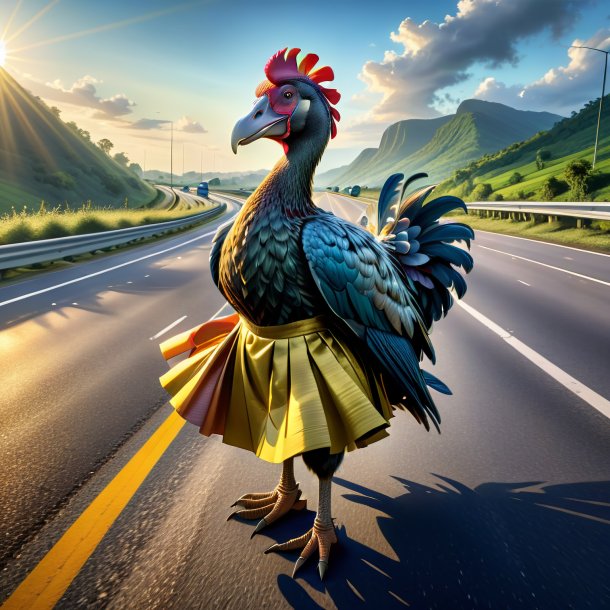 Drawing of a dodo in a skirt on the highway