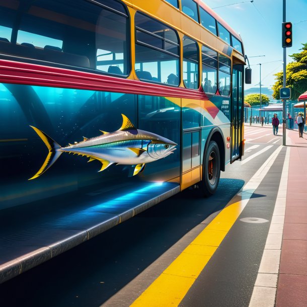 De uma natação de um atum na parada de ônibus