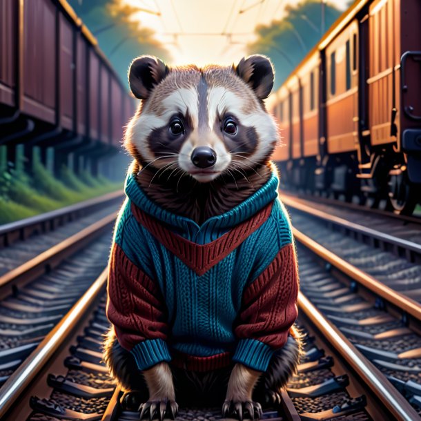 Illustration of a badger in a sweater on the railway tracks