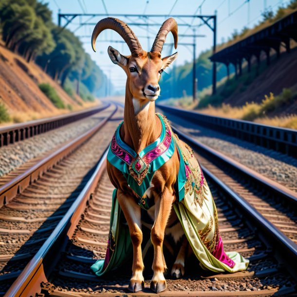 Picture of a ibex in a dress on the railway tracks