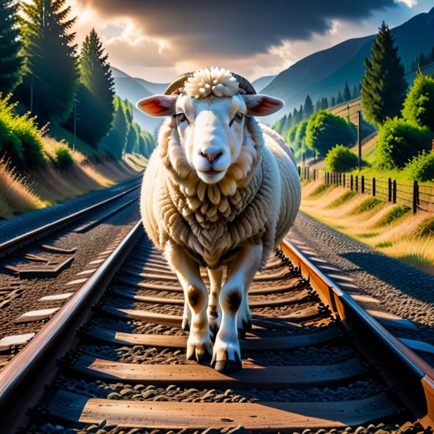 Picture of a threatening of a sheep on the railway tracks