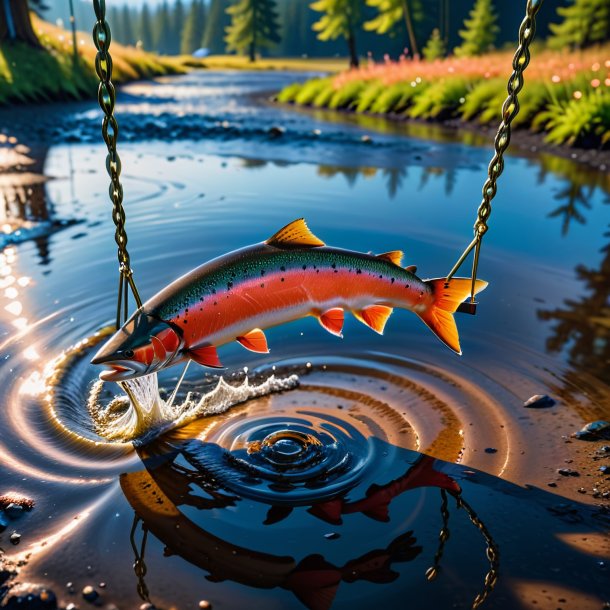 Picture of a swinging on a swing of a salmon in the puddle