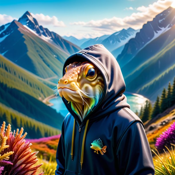 Image of a cuttlefish in a hoodie in the mountains