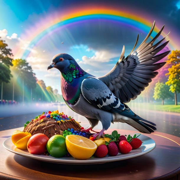 Pic d'un pigeon sur l'arc-en-ciel