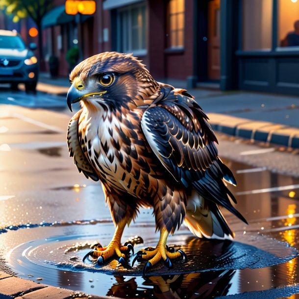 Illustration of a hawk in a sweater in the puddle