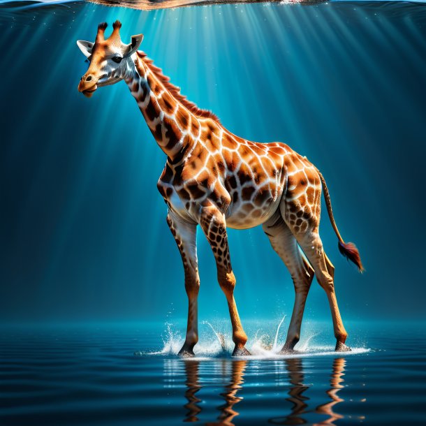 Image of a giraffe in a jeans in the water