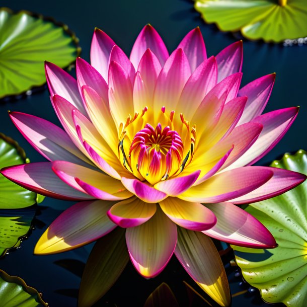 "figure of a magenta water lily, yellow"