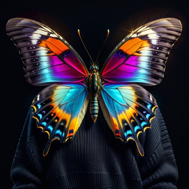 Image of a butterfly in a black sweater