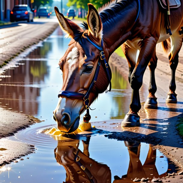 Image of a mule in a shoes in the puddle