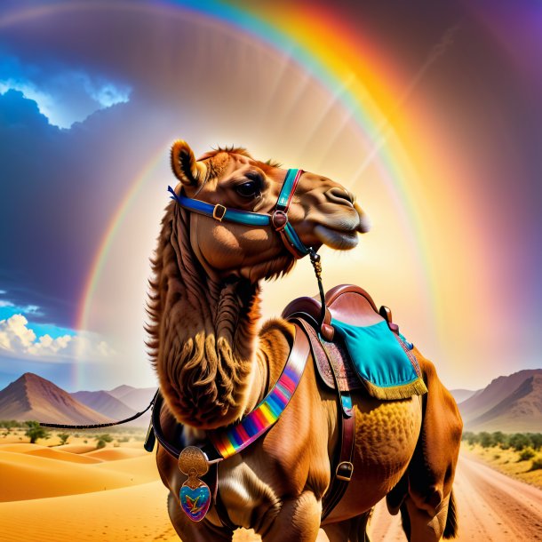 Pic of a camel in a belt on the rainbow