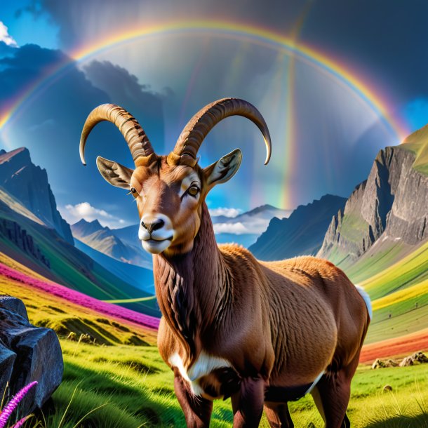 Image d'un ibex dans une ceinture sur l'arc-en-ciel