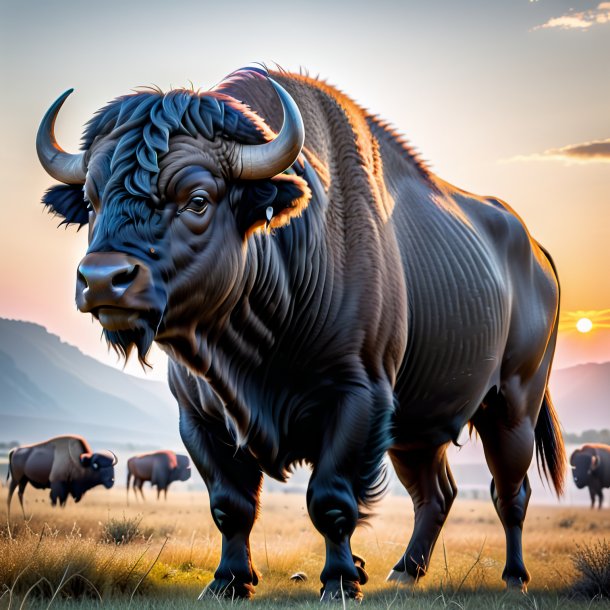 Photo of a buffalo in a gray dress