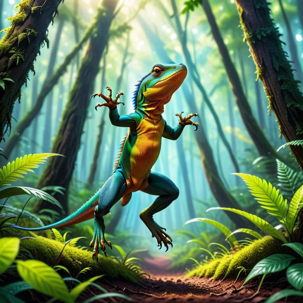 Imagem de um salto de um lagarto na floresta