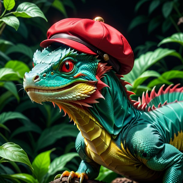 Picture of a basilisk in a red cap