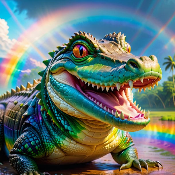 Picture of a smiling of a crocodile on the rainbow