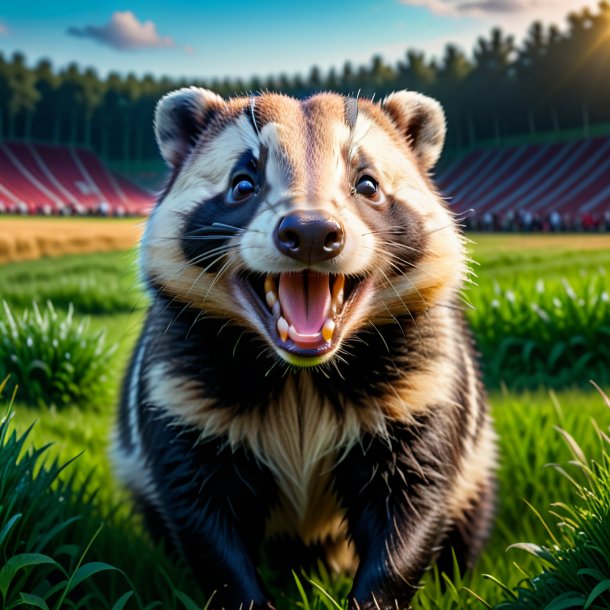 Pic of a smiling of a badger on the field