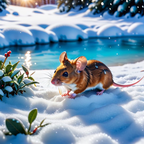 Pic d'une nage d'une souris dans la neige