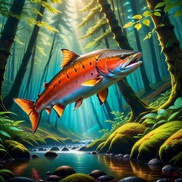 Picture of a playing of a salmon in the forest