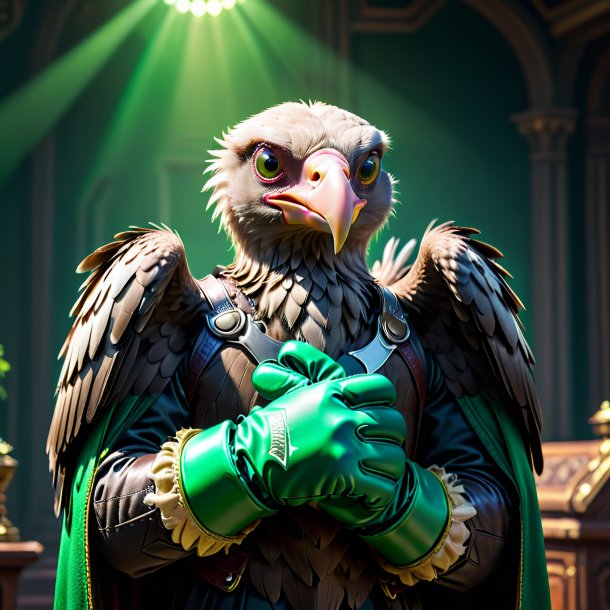 Picture of a vulture in a green gloves