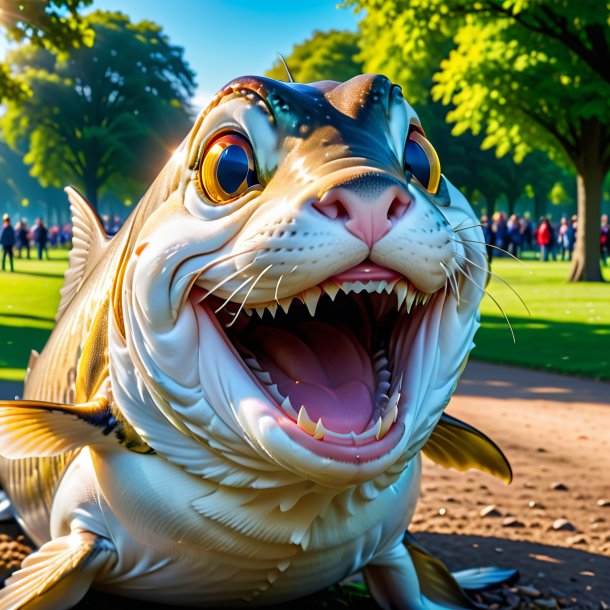 Foto de um sorriso de um haddock no parque