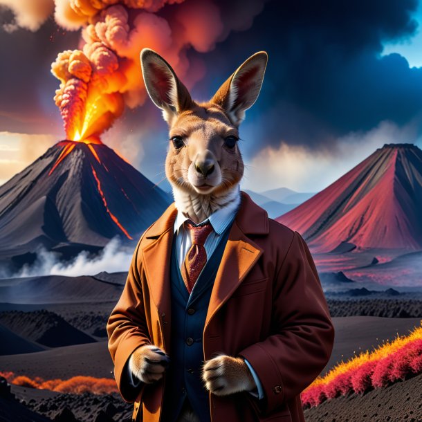 Photo of a kangaroo in a coat in the volcano