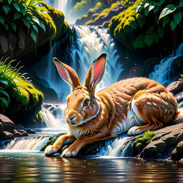 Picture of a sleeping of a hare in the waterfall