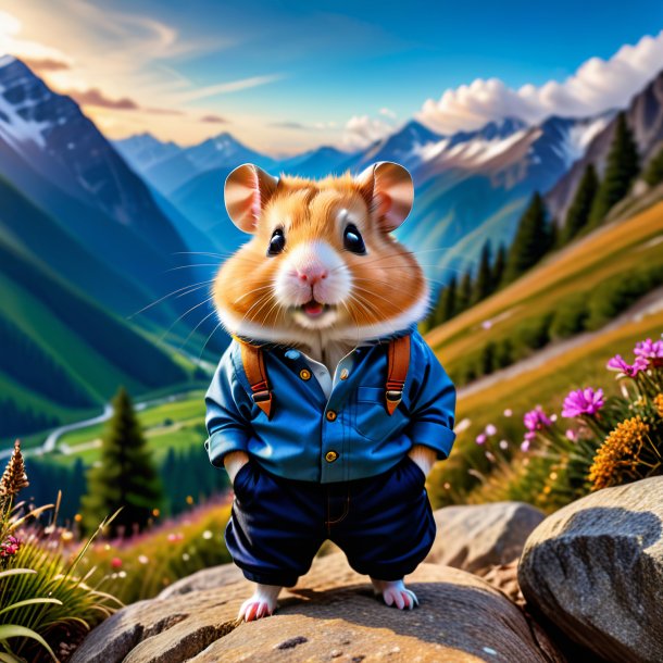 Pic of a hamster in a trousers in the mountains