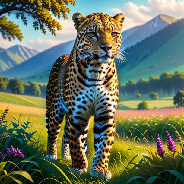 Image of a leopard in a trousers in the meadow