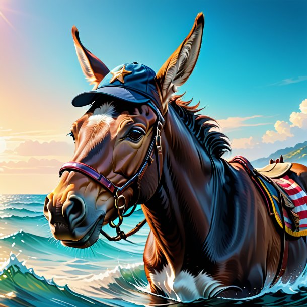 Illustration of a mule in a cap in the sea