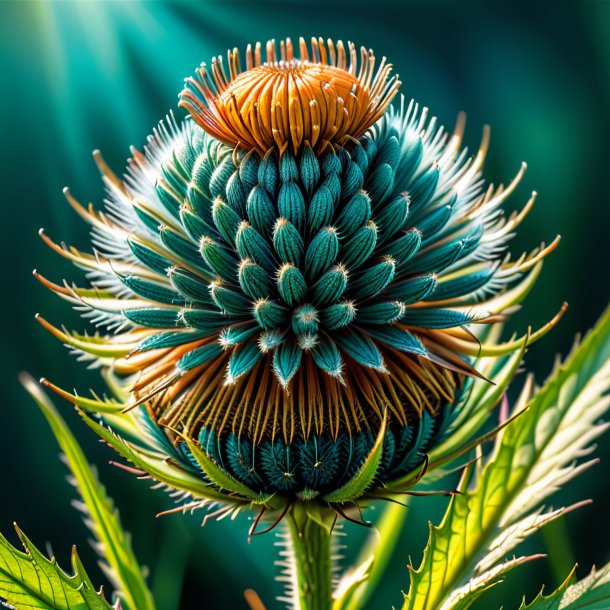 Drawing of a teal teasel