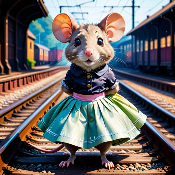 Picture of a rat in a skirt on the railway tracks