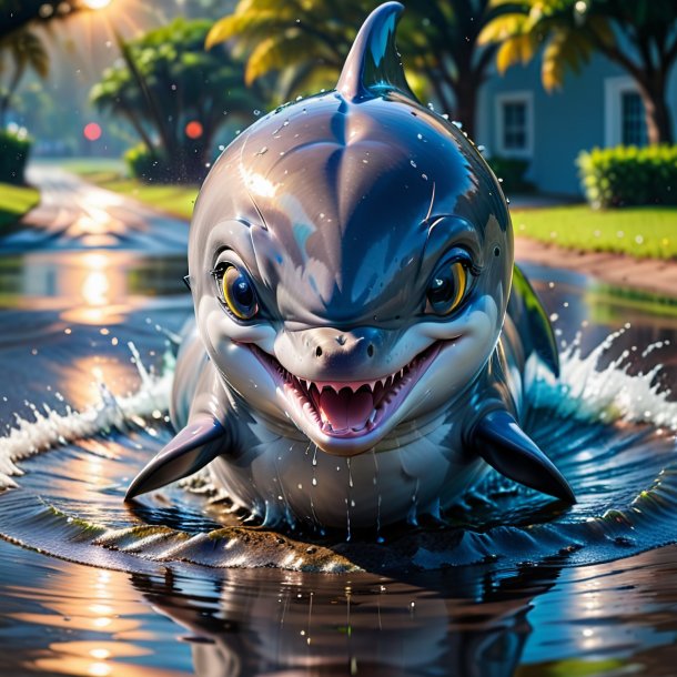 Picture of a angry of a dolphin in the puddle