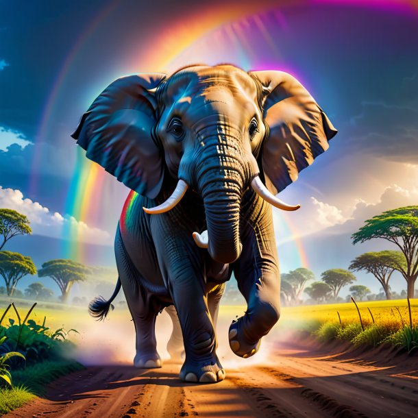 Foto de un baile de un elefante en el arco iris