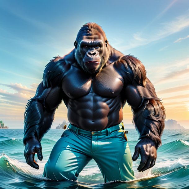 Photo of a gorilla in a trousers in the sea