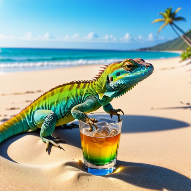 De um beber de um lagarto na praia