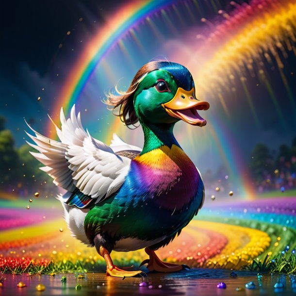 Image of a dancing of a duck on the rainbow