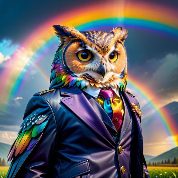 Picture of a owl in a jacket on the rainbow