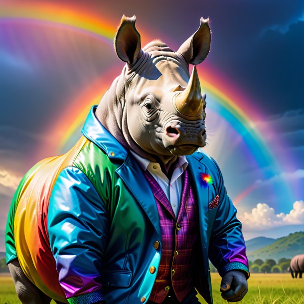 Image of a rhinoceros in a jacket on the rainbow