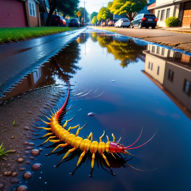 Image of a waiting of a centipede in the puddle