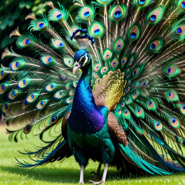 Picture of a angry of a peacock on the field