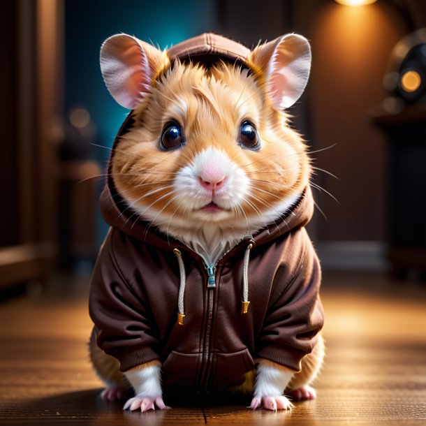 Pic of a hamster in a brown hoodie