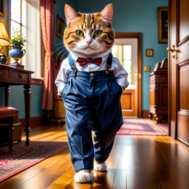 Picture of a cat in a trousers in the house