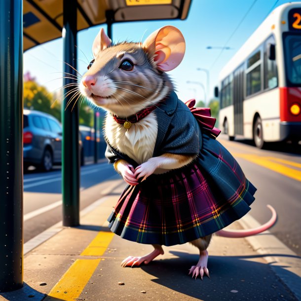 Picture of a rat in a skirt on the bus stop