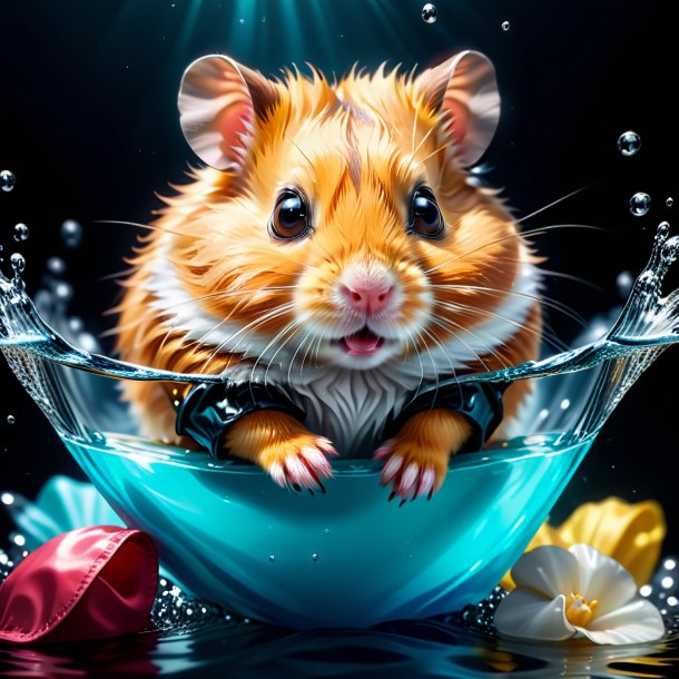 Drawing of a hamster in a gloves in the water