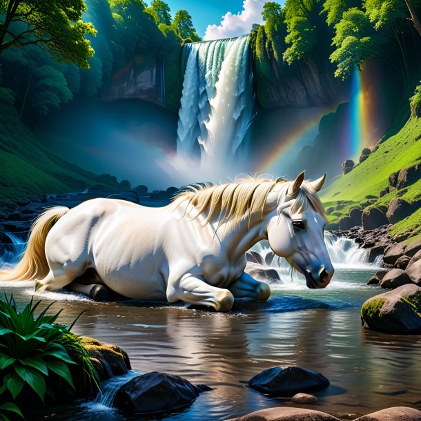 Pic of a sleeping of a horse in the waterfall